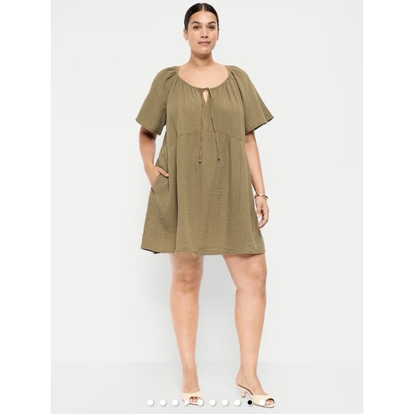 Old Navy Dresses & Skirts - NWOTs Old Navy Crinkle Gauze Olive Green Swing Dress Women’s XXL Flutter Sleeve